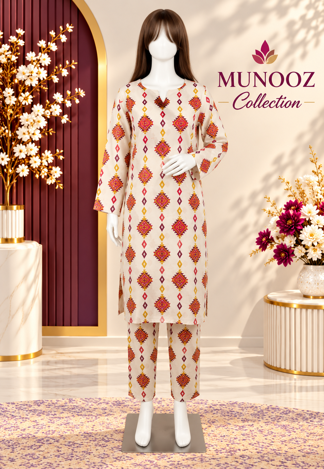 Munooz Collection 2-pc printed lawn .GEO-Ruby