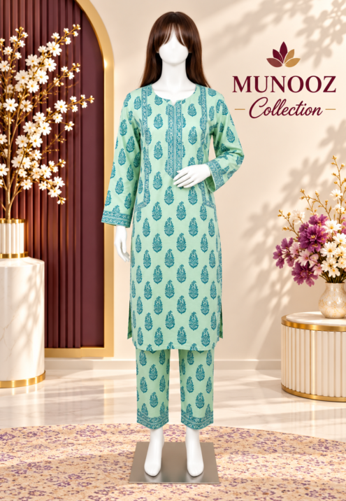 Munooz Collection 2-pc printed lawn .Green Forest