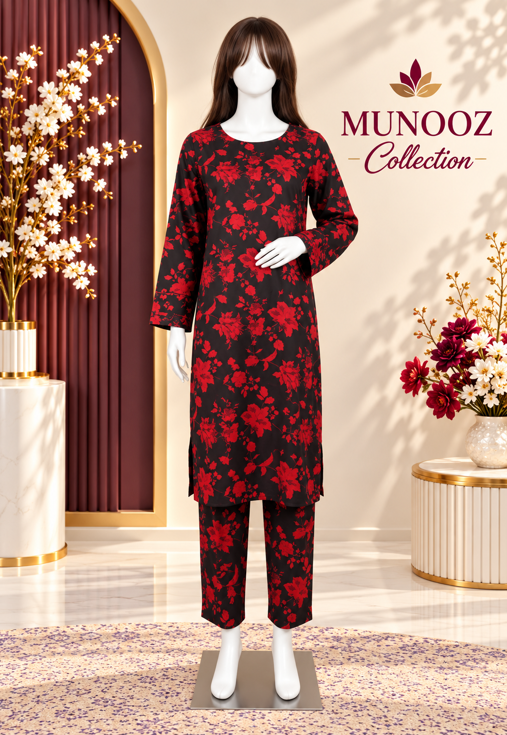 Munooz Collection 2-pc printed lawn .Mid Night Rose