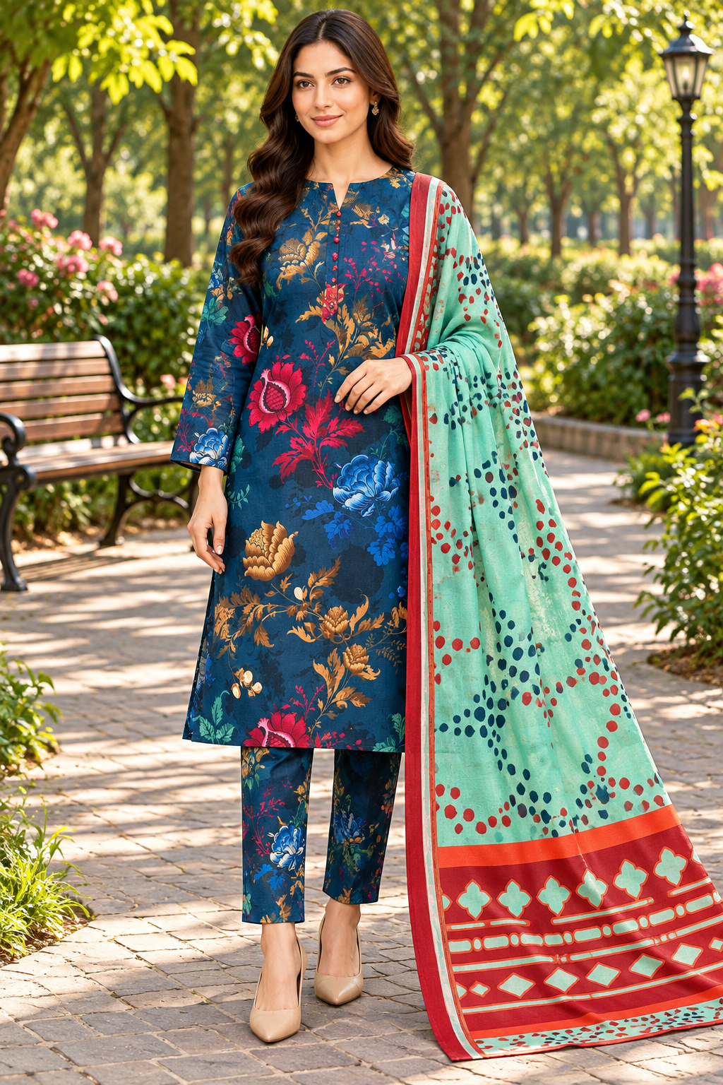 3PCS-Khaddar-Midnight Bloom Printed Suit