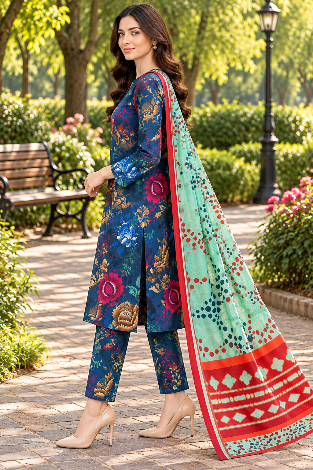 3PCS-Khaddar-Midnight Bloom Printed Suit - Image 2
