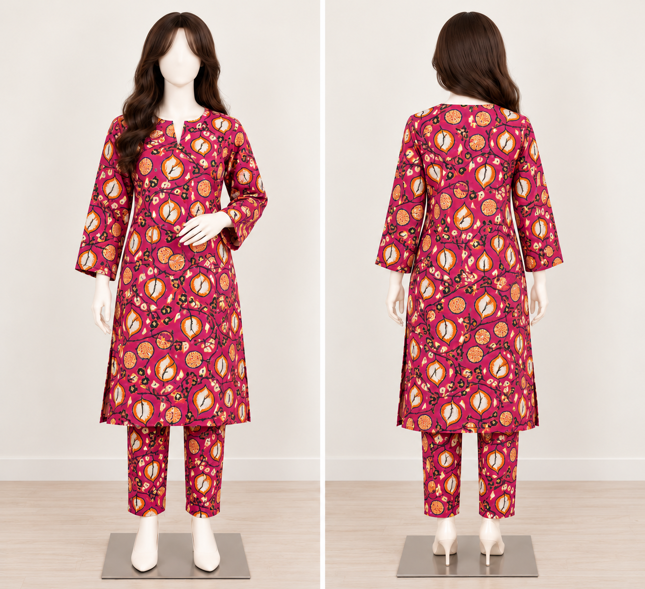 2PC-Red leaf-Khaddar
